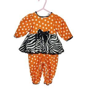Laura‎ Dare Orange Blue Dots Animal Print Girls 6 Months Boutique One Piece